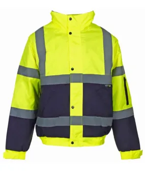 Hi Vis Yellow/Navy Two Tone Bomber Jacket