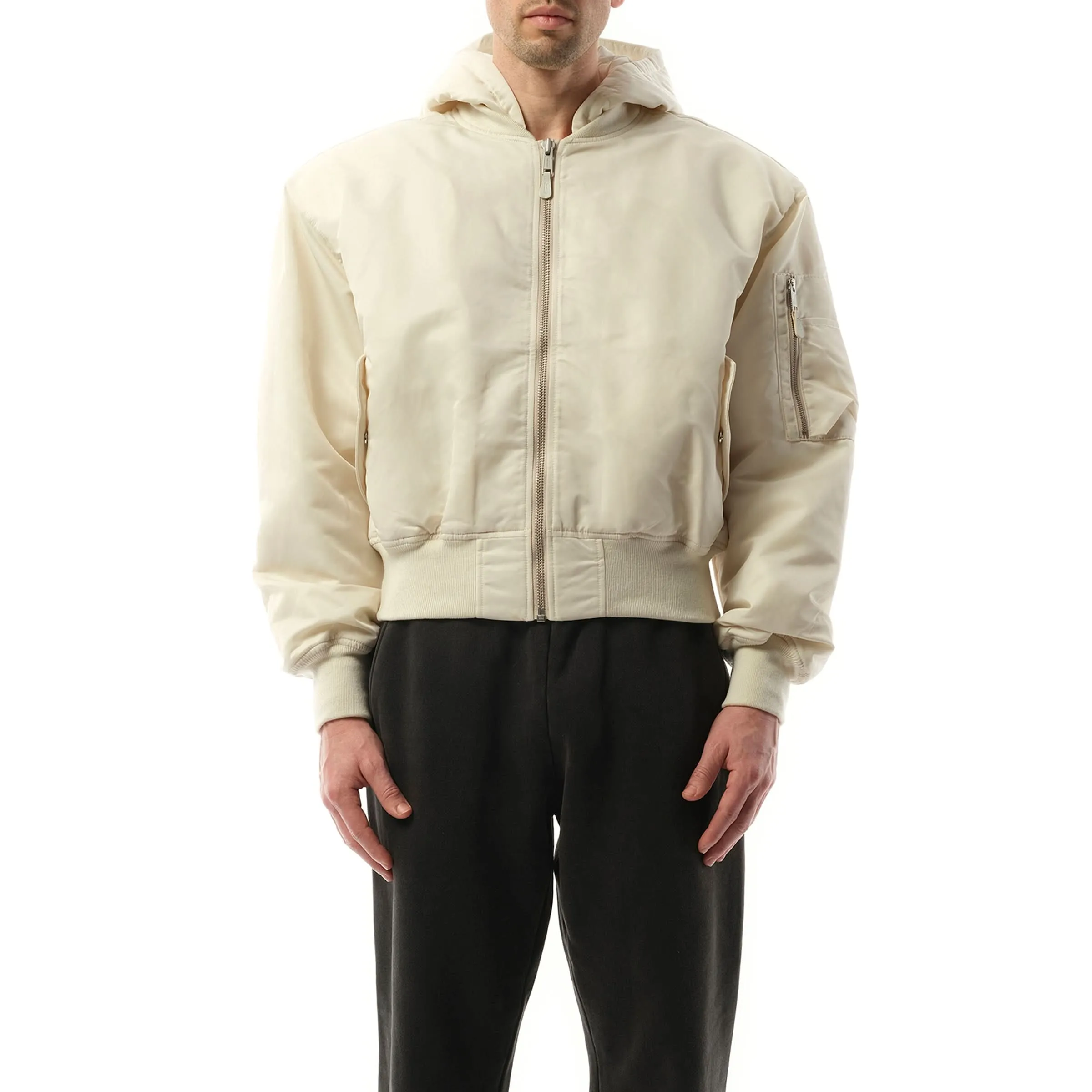 Hooded Broad Bomber Jacket in Ivory