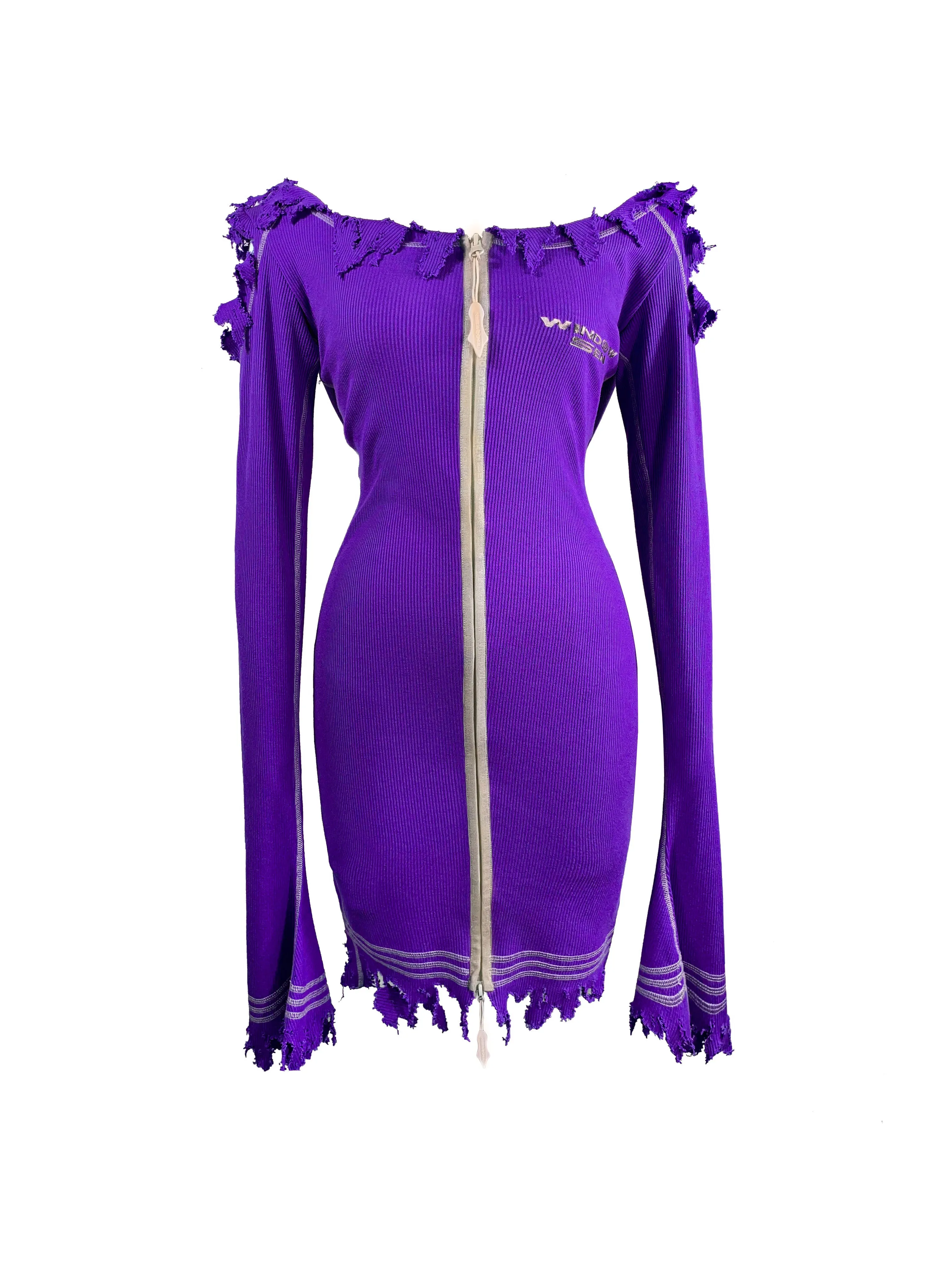 HOODED RIB DESTROYED DRESS