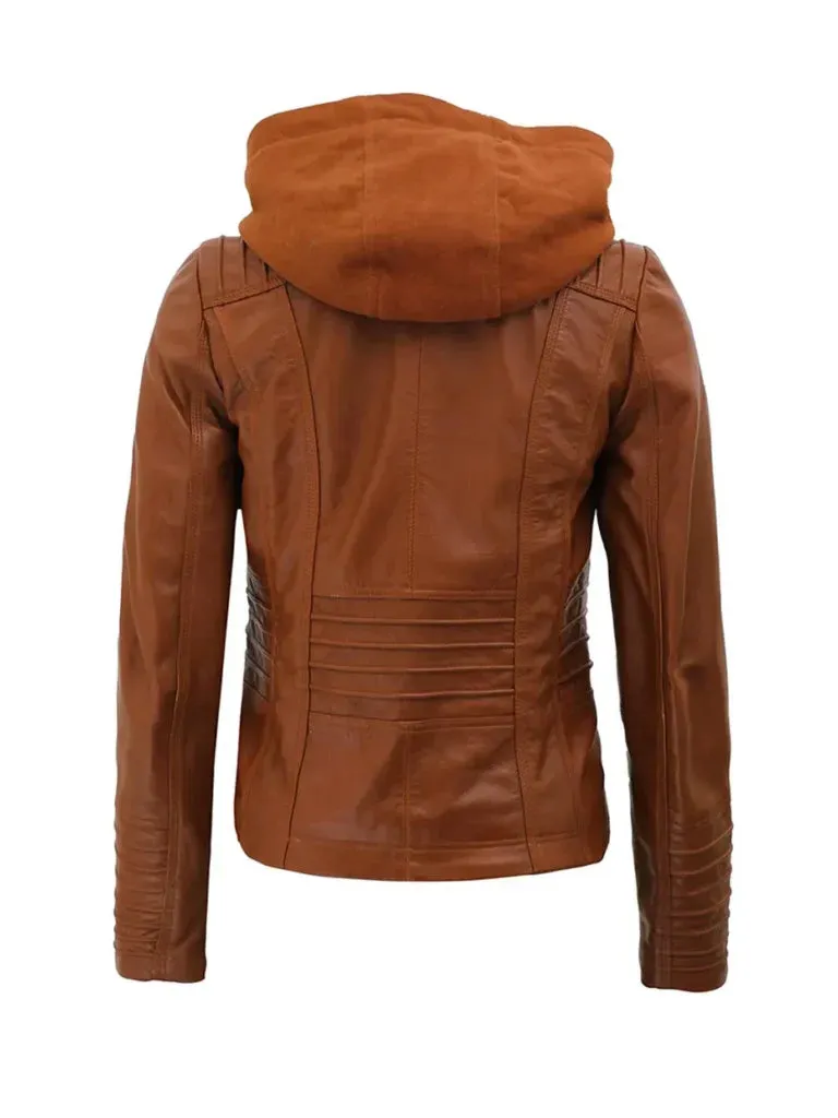 Hooded Style Brown Leather Jacket