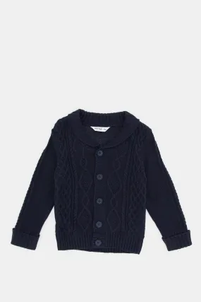 Infant Boys Navy Button Up Cable Cardigan