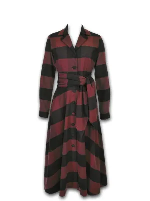 J. Peterman Women's Plaid Cotton Long Sleeve 1947 Dress - Burgundy