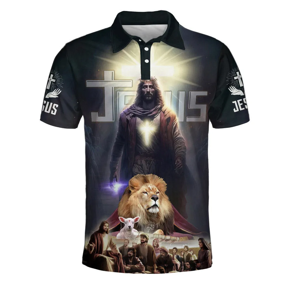 Jesus And Lamb Lion Polo Shirt - Christian Shirts & Shorts