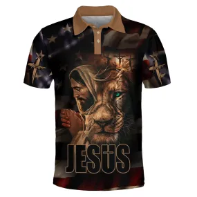 Jesus And Lion American Polo Shirt - Christian Shirts & Shorts