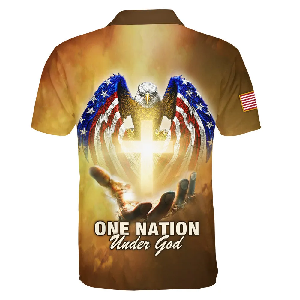 Jesus Christ One Nation Under God Eagle American Polo Shirt - Christian Shirts & Shorts