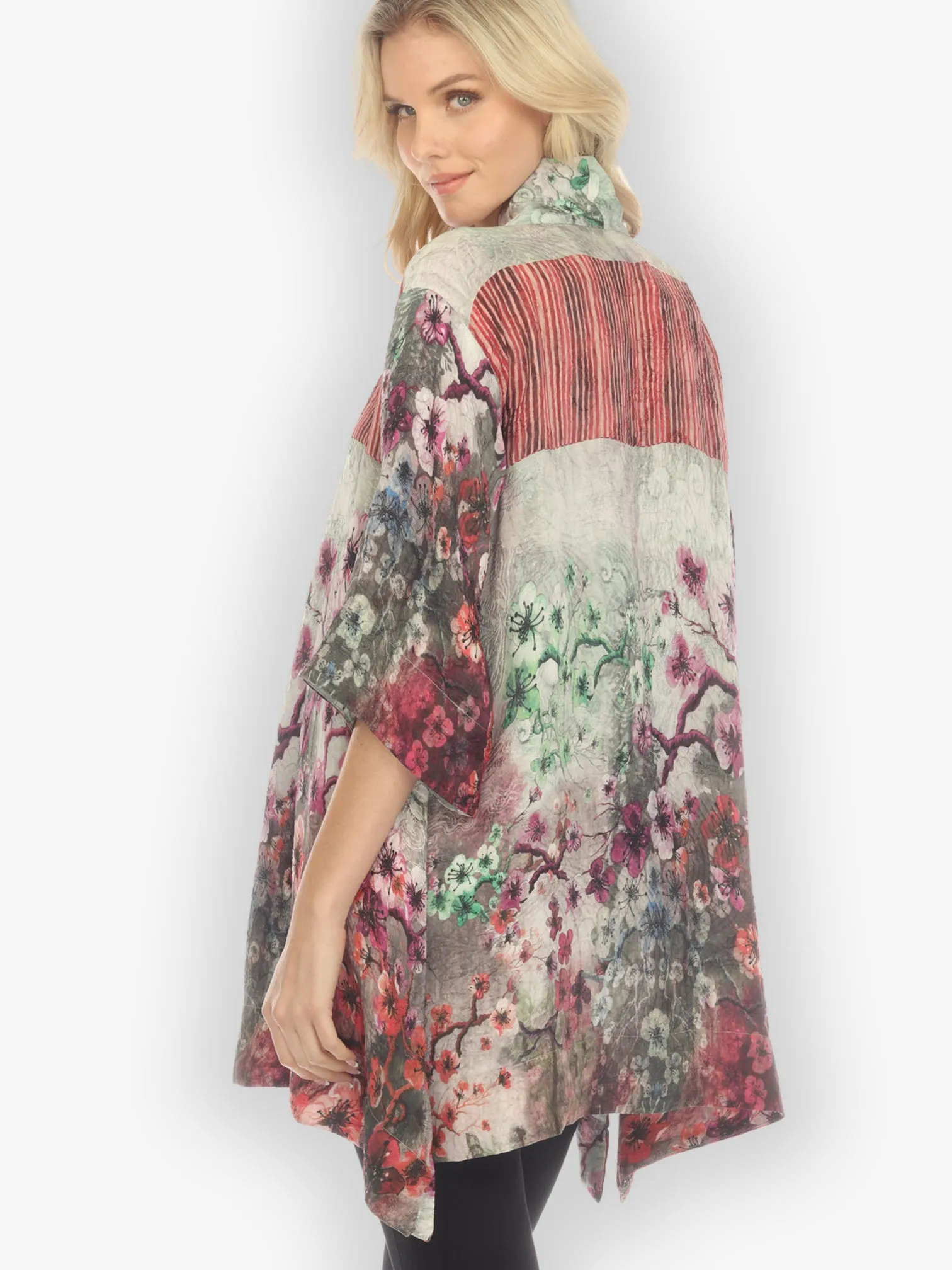 Joy Bloom Border Silk Kimono Jacket