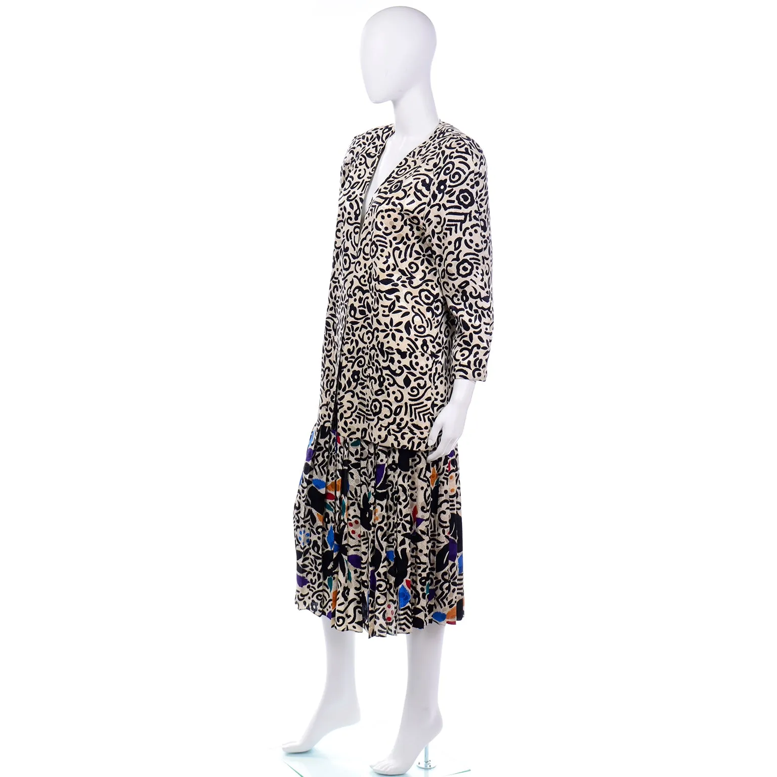 Julie Frances Pattern Mix Abstract Print Silk Jacket and Skirt Outfit