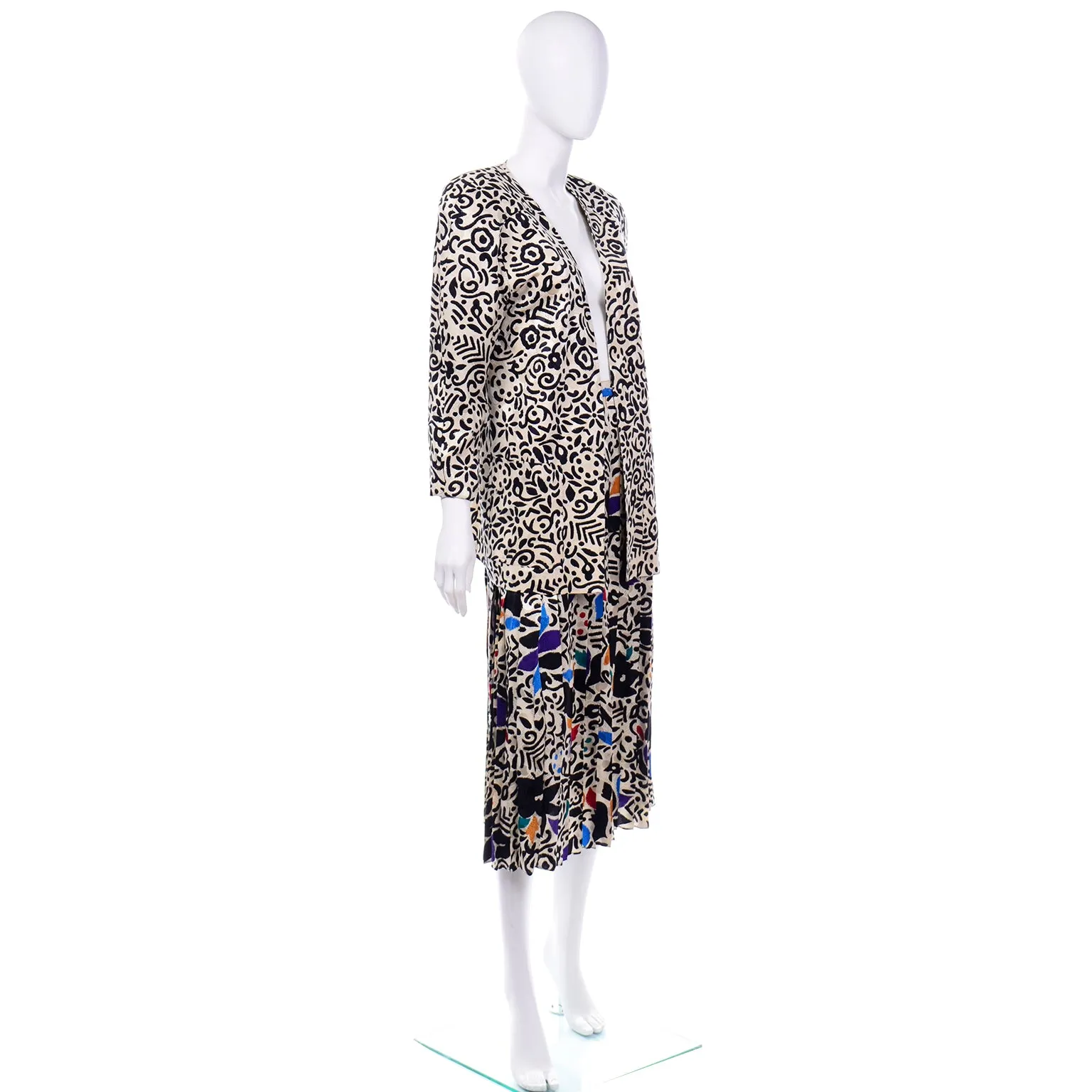 Julie Frances Pattern Mix Abstract Print Silk Jacket and Skirt Outfit