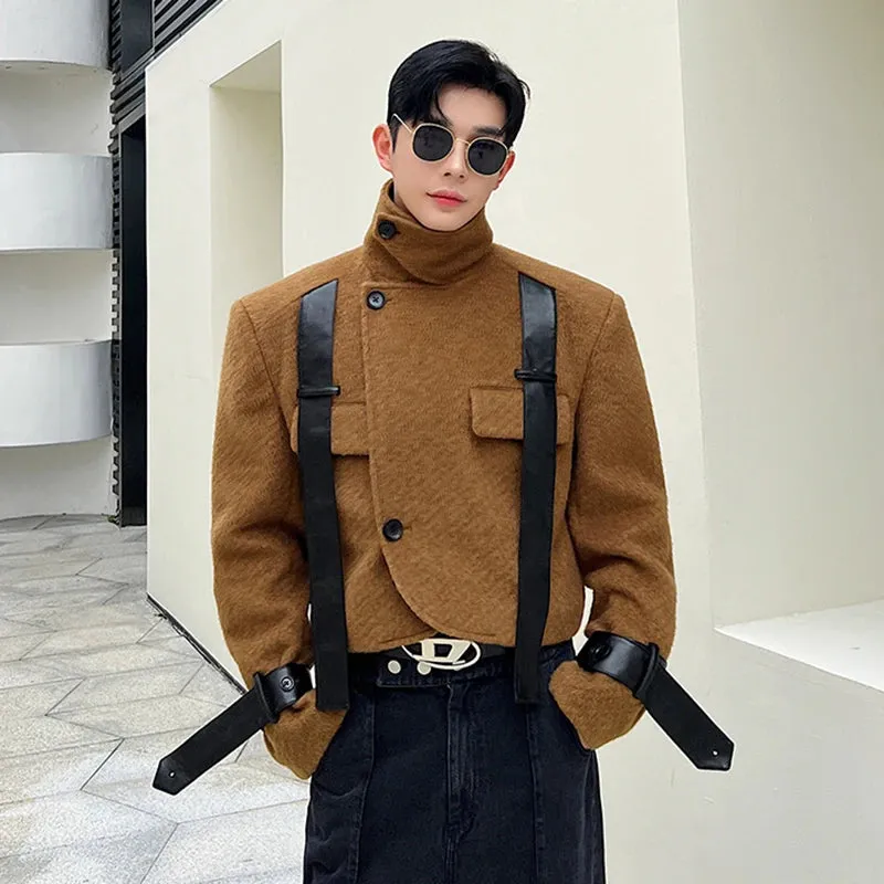 Korean Style Trend Jackets Men's Niche Design Leather Combination Fur Short Coat Fashion Autumn Clothing 9C3372