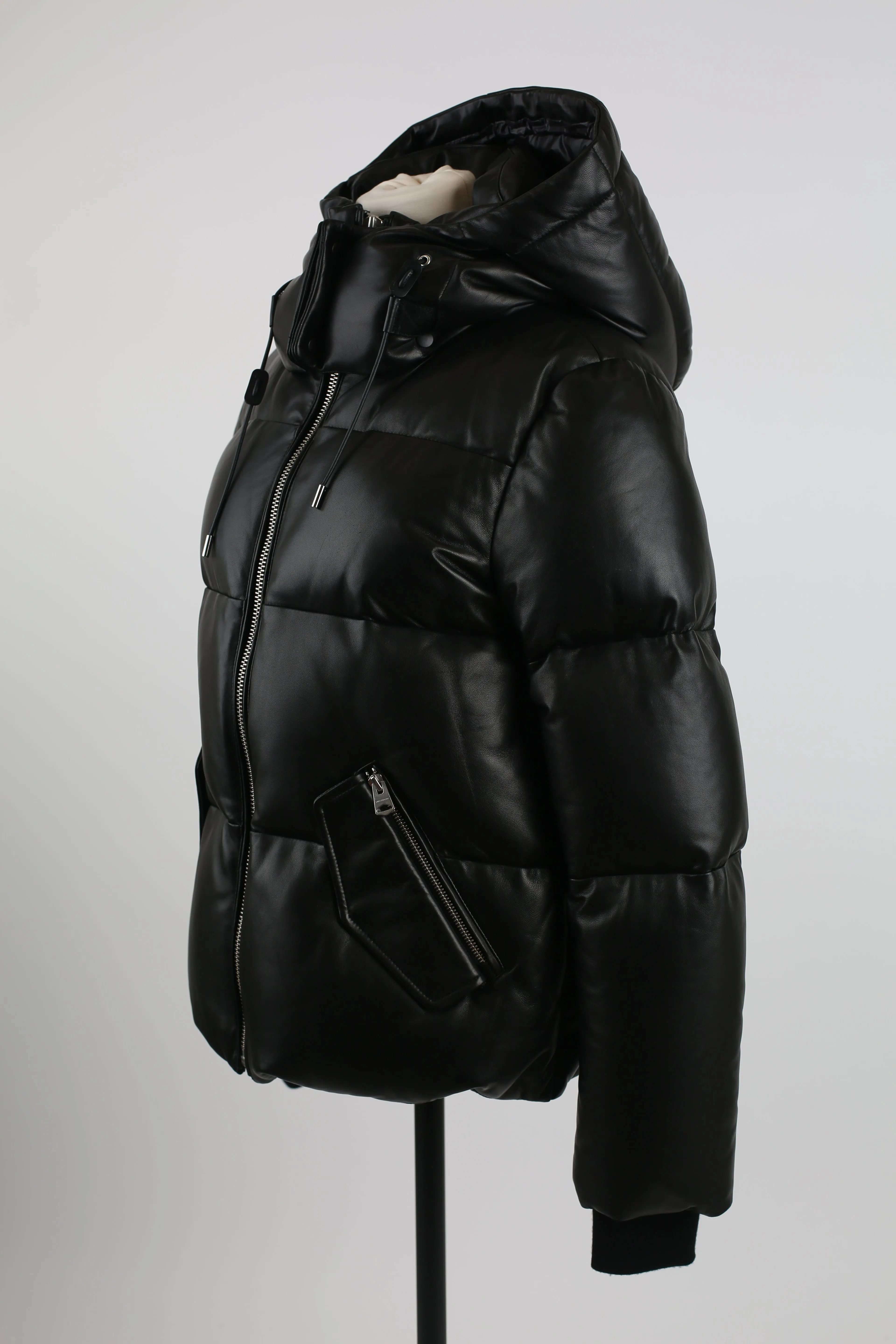 Leather Quilted Down Puffer Jacket