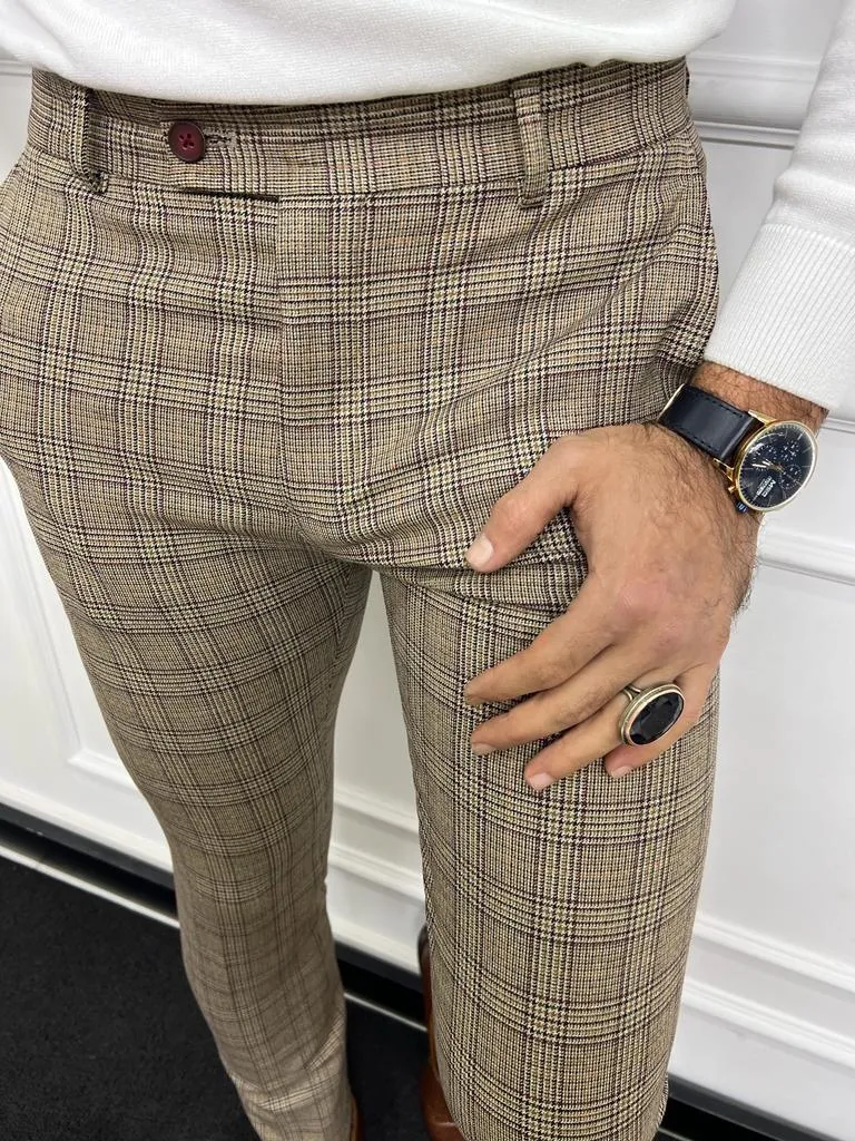 Leon Slim Fit Camel Plaid Trouser/Pants