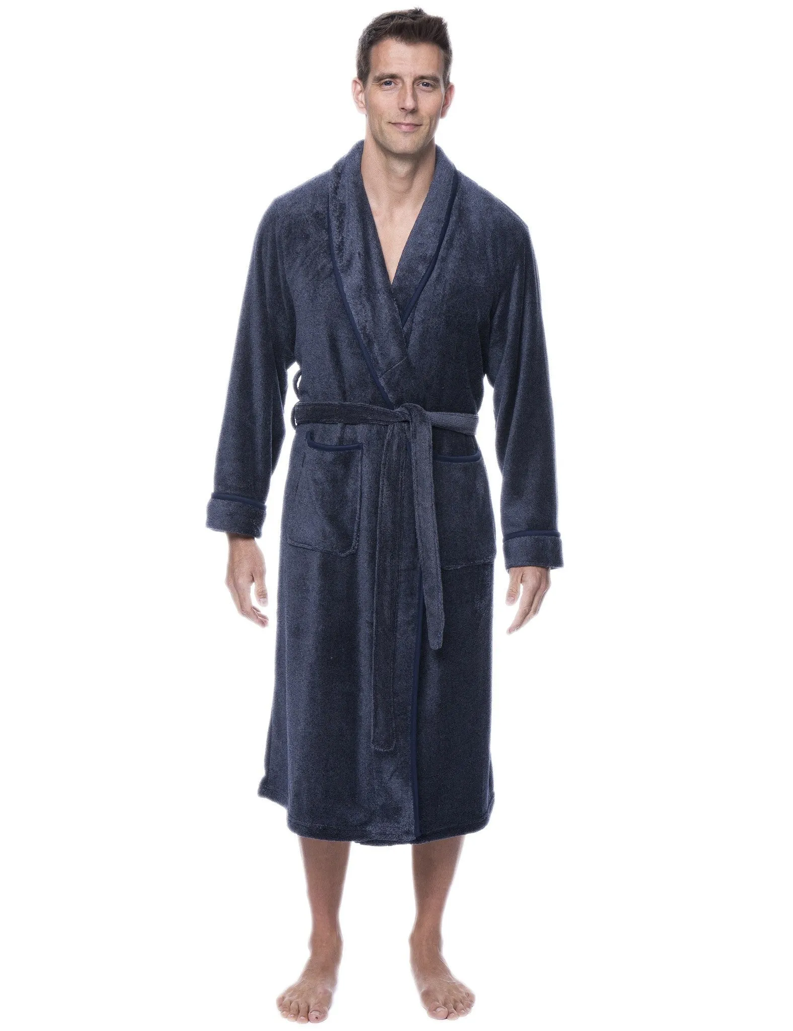 Luxurious Noble Mount Men's Coral Fleece Plush Robe with Shawl Collar - Soft, Warm, and Cozy Full-Length Bathrobe with Pockets and Tie Belt