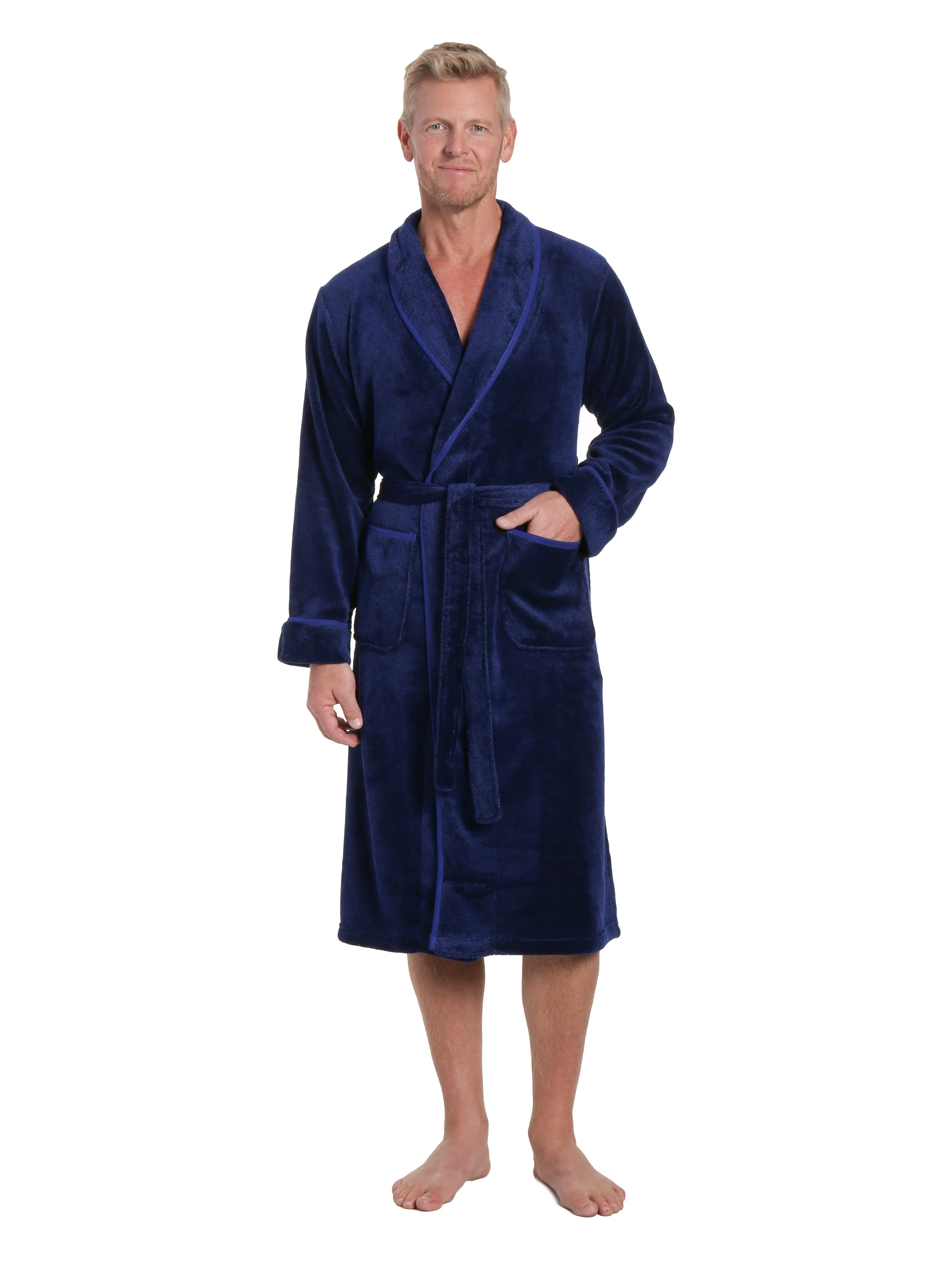 Luxurious Noble Mount Men's Coral Fleece Plush Robe with Shawl Collar - Soft, Warm, and Cozy Full-Length Bathrobe with Pockets and Tie Belt