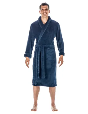 Luxurious Noble Mount Men's Coral Fleece Plush Robe with Shawl Collar - Soft, Warm, and Cozy Full-Length Bathrobe with Pockets and Tie Belt