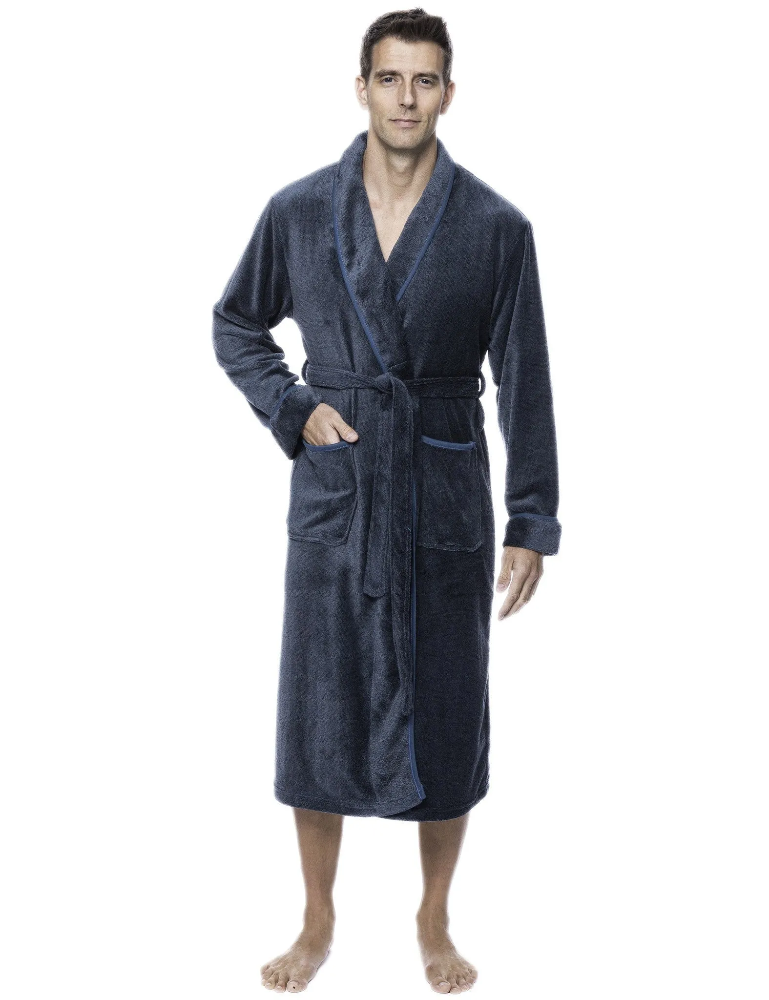 Luxurious Noble Mount Men's Coral Fleece Plush Robe with Shawl Collar - Soft, Warm, and Cozy Full-Length Bathrobe with Pockets and Tie Belt