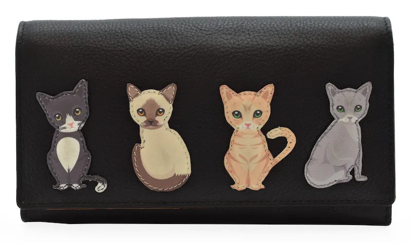 Mala Leather Best Friends Sitting Cats Matinee Purse Black