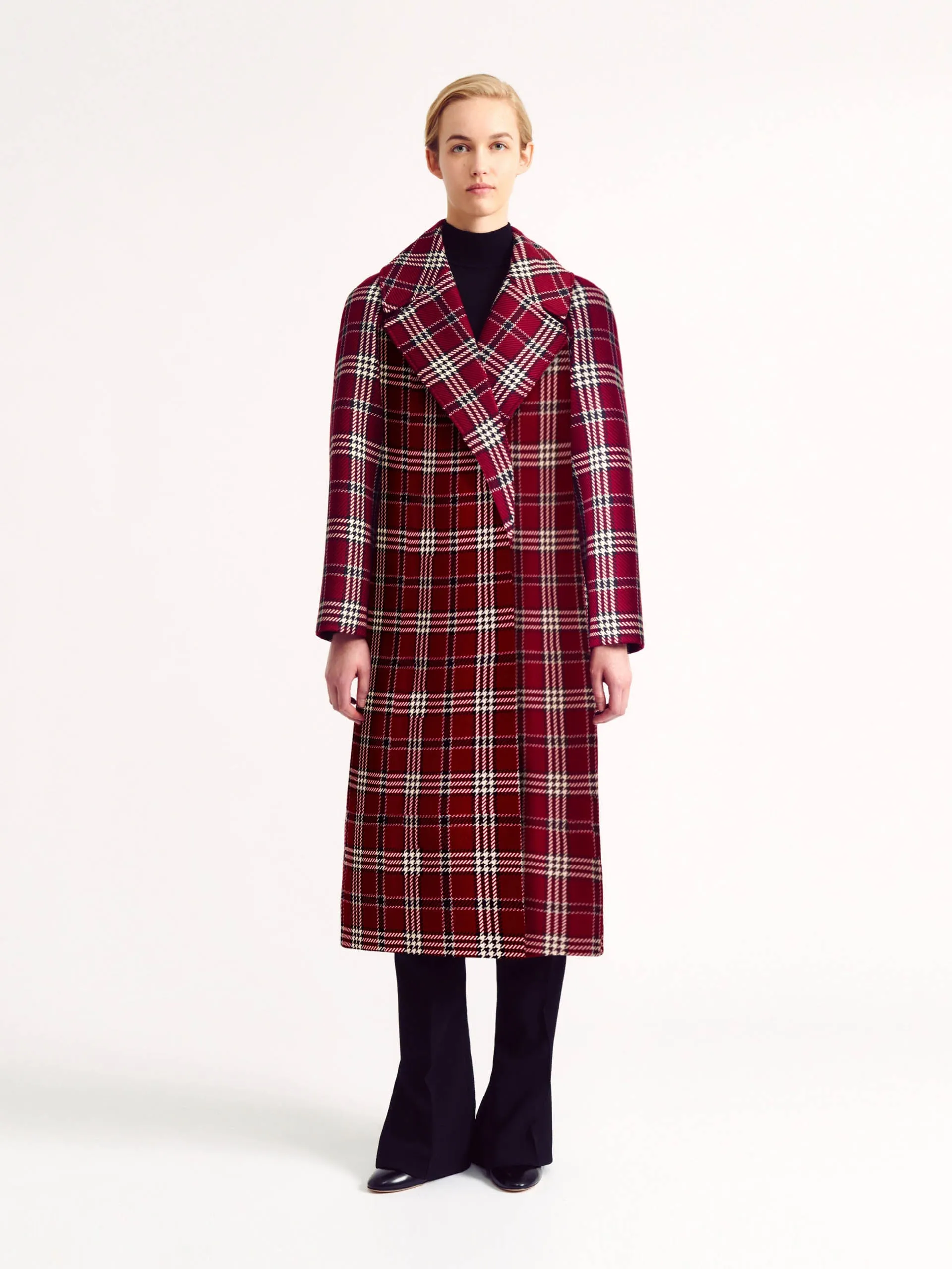 Maroon shetland tartan check Lilabet coat