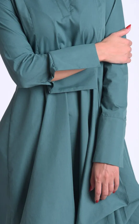 Maxi Asymmetric Collar Shirt  Dress In Slate Green