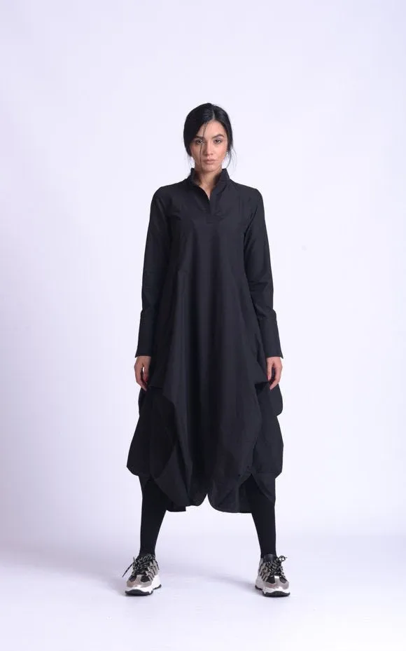 Maxi Asymmetric Collar Shirt  Dress In Slate Green