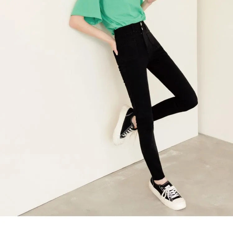 MEDIUM WAIST WASHED SKINNY LONG PANTS