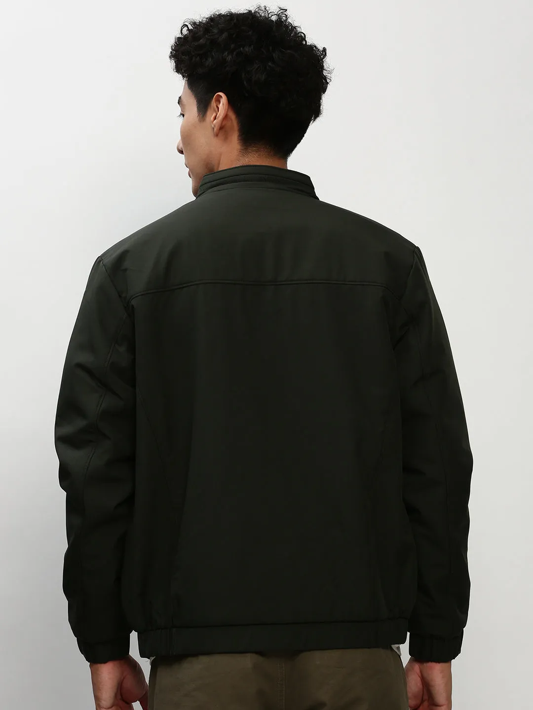 Men Green Solid Casual Bomber Jackets