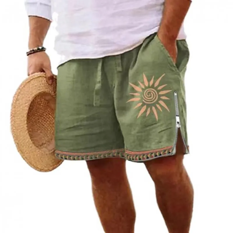 Men's Cotton and Linen Casual Printed Shorts Beach Shorts 83464627L