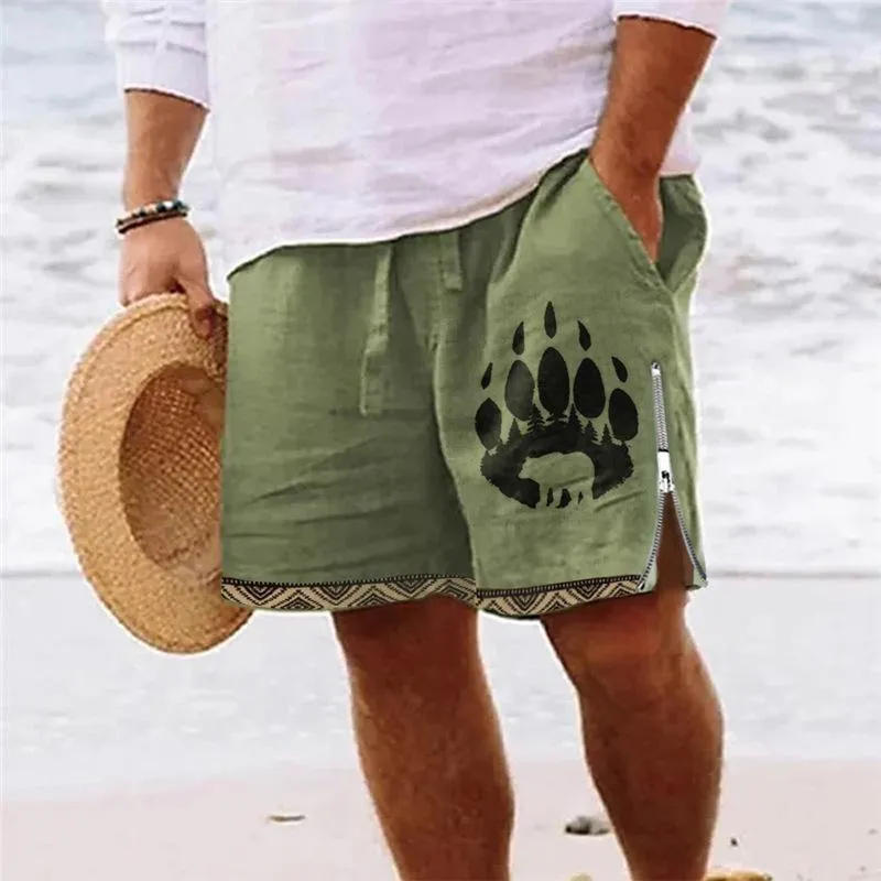 Men's Cotton and Linen Casual Printed Shorts Beach Shorts 83464627L