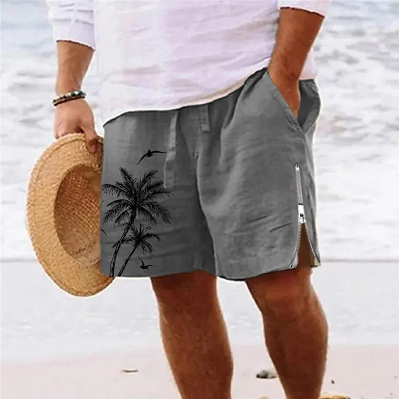 Men's Cotton and Linen Casual Printed Shorts Beach Shorts 83464627L