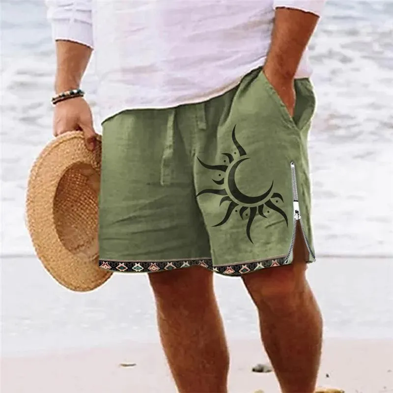 Men's Cotton and Linen Casual Printed Shorts Beach Shorts 83464627L