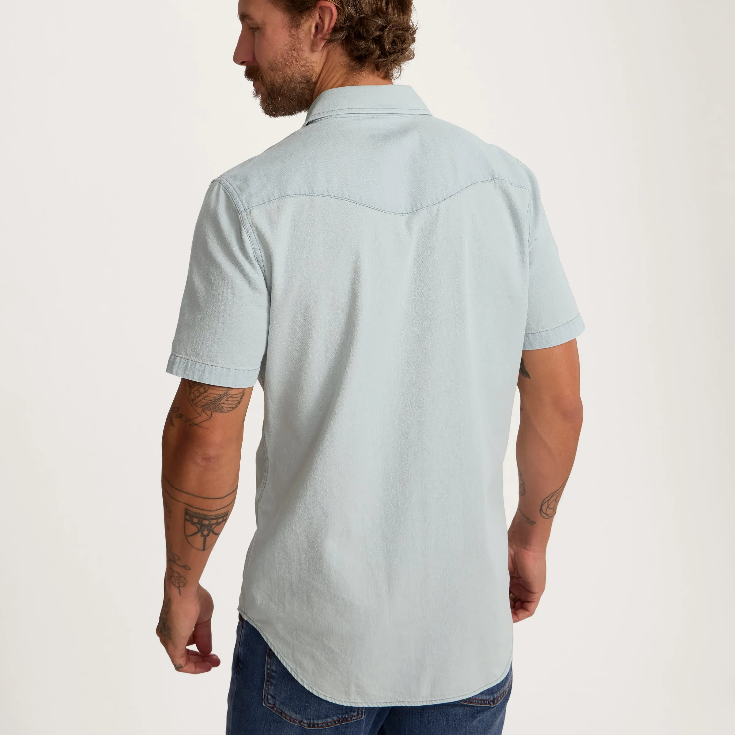 Men's Denim Short Sleeve Pearl Snap