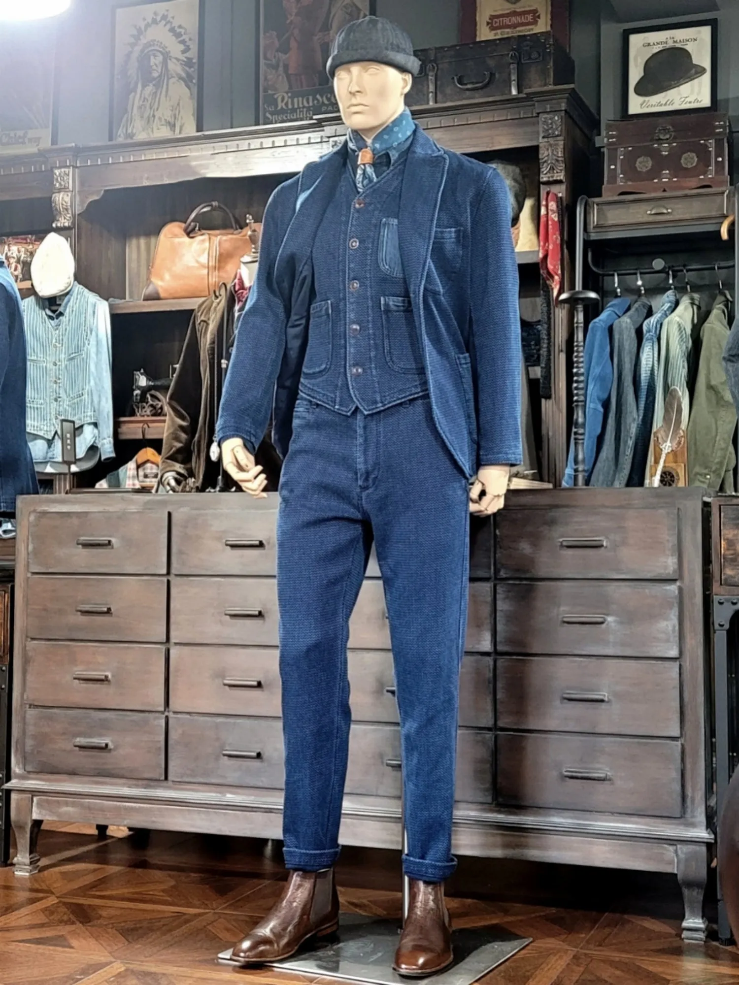 Men's Indigo Sashiko Suit Pants