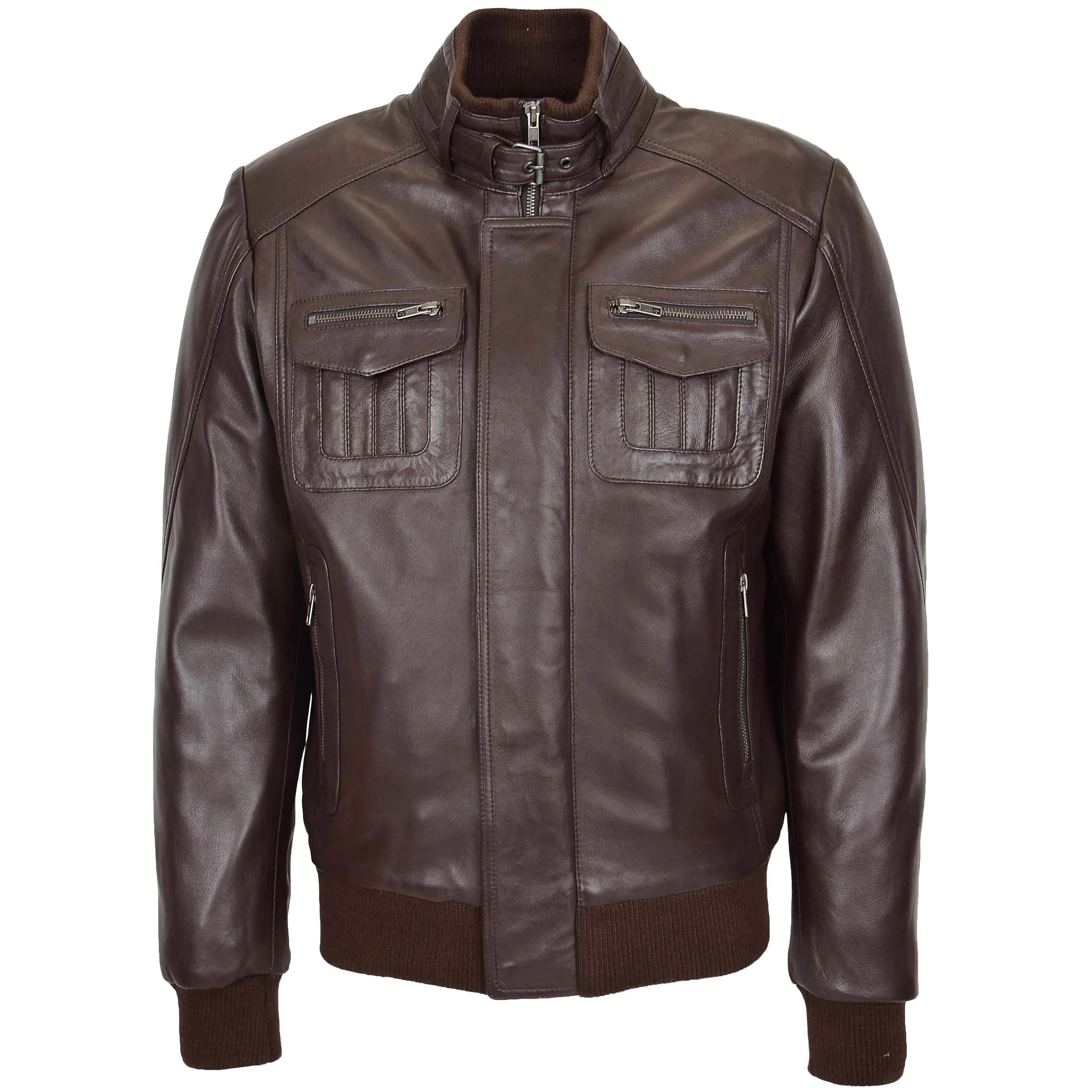 Mens Leather Bomber Flight Jacket Tom Brown