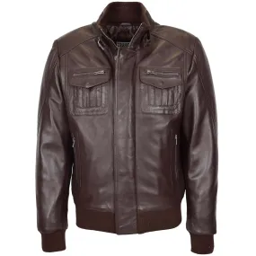 Mens Leather Bomber Flight Jacket Tom Brown