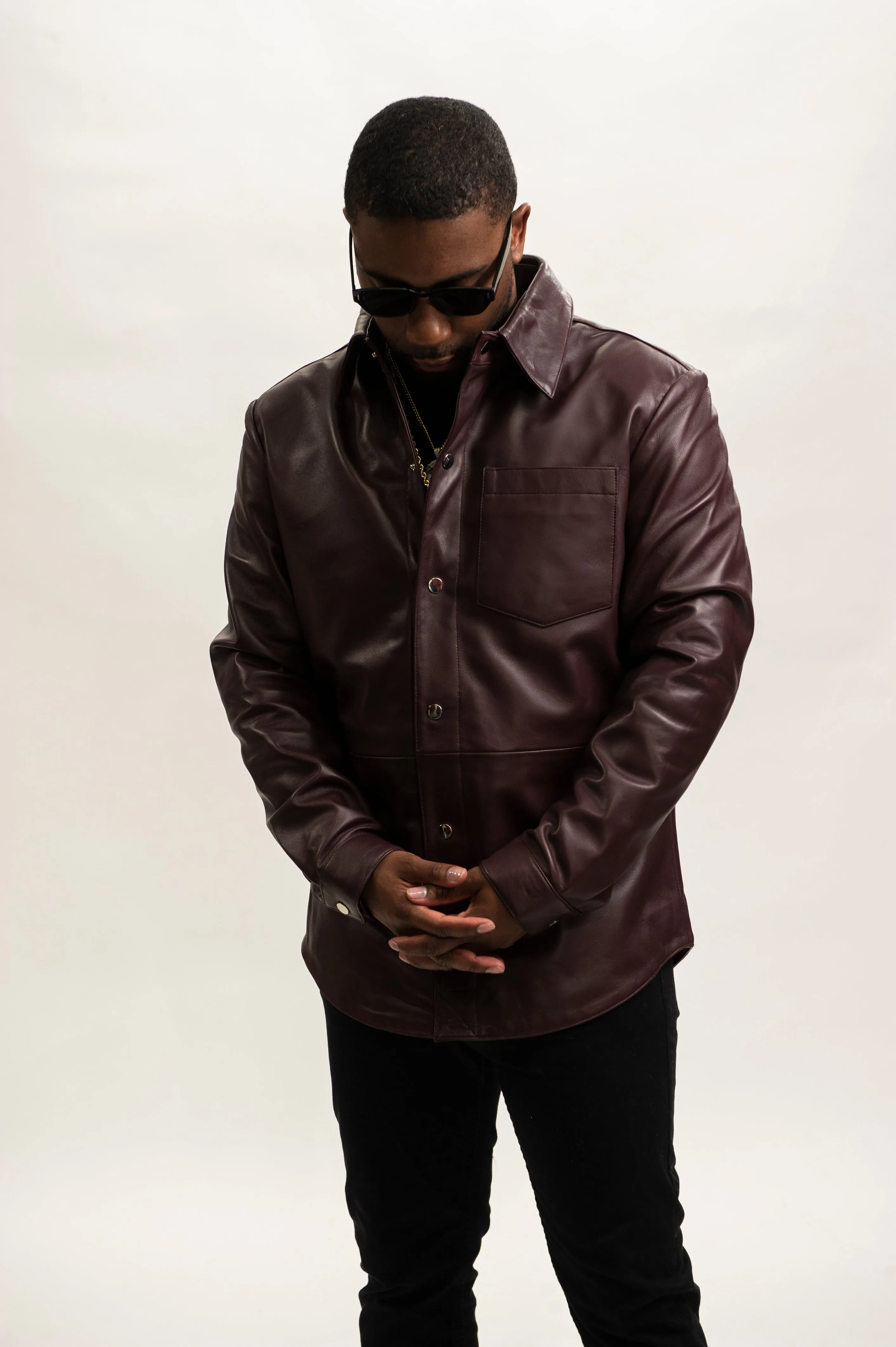 Men's Luka Leather Shirt [Burgundy]