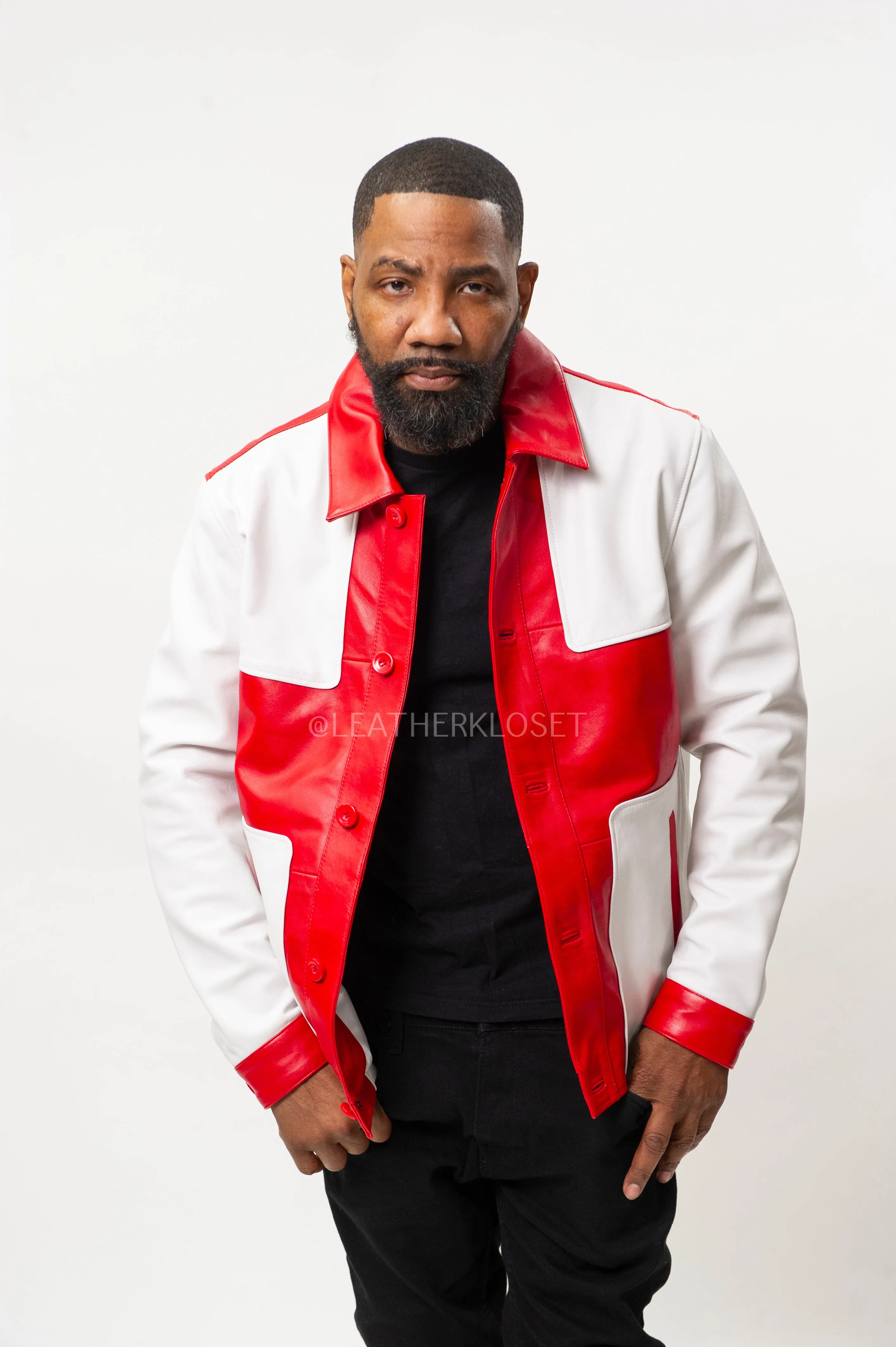 Men's Mell Leather Shirt [White/Red]