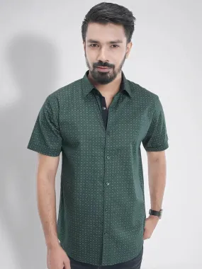 Men's Short Sleeve Casual Shirt in Dark Green Printed