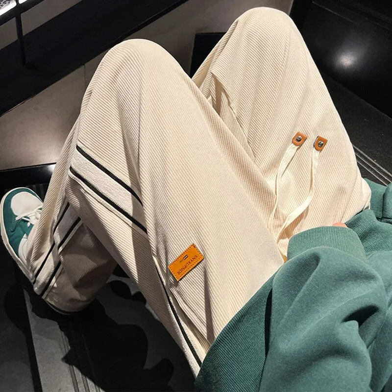 Men's Y2k Corduroy Pants Spring Autumn Fashion Drawstring Striped Sports Pants High Street Retro Casual Sweatpants 2023 New