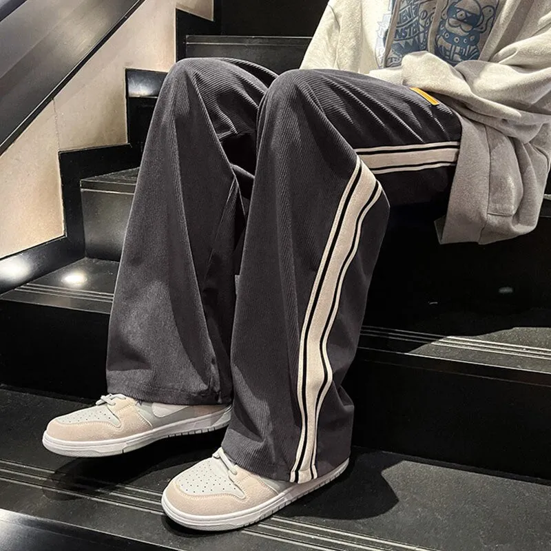 Men's Y2k Corduroy Pants Spring Autumn Fashion Drawstring Striped Sports Pants High Street Retro Casual Sweatpants 2023 New