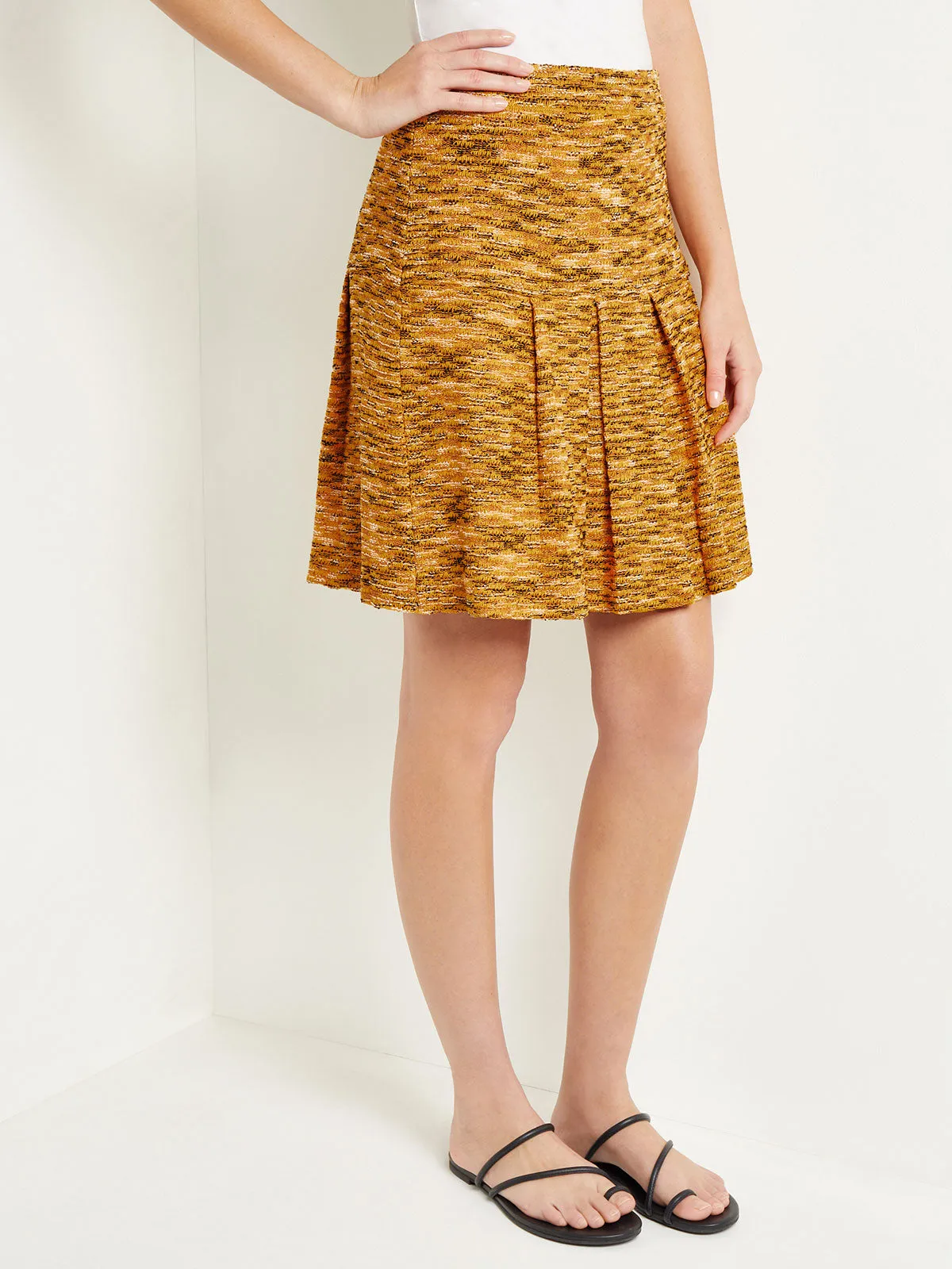 Mini A-Line Skirt - Pleated Tweed Knit