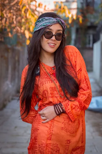 Orange Om Prayer Kurtha Shirt