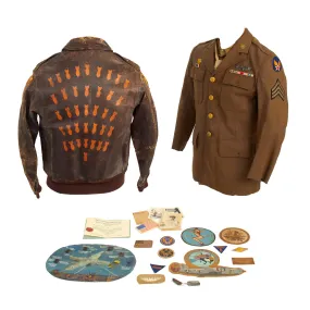 Original U.S. WWII 344th Bomb Squadron, 98th Bombardment Group Painted and Patched A-2 Jacket Grouping - Air Medal Recipient Sergeant Elton Bean