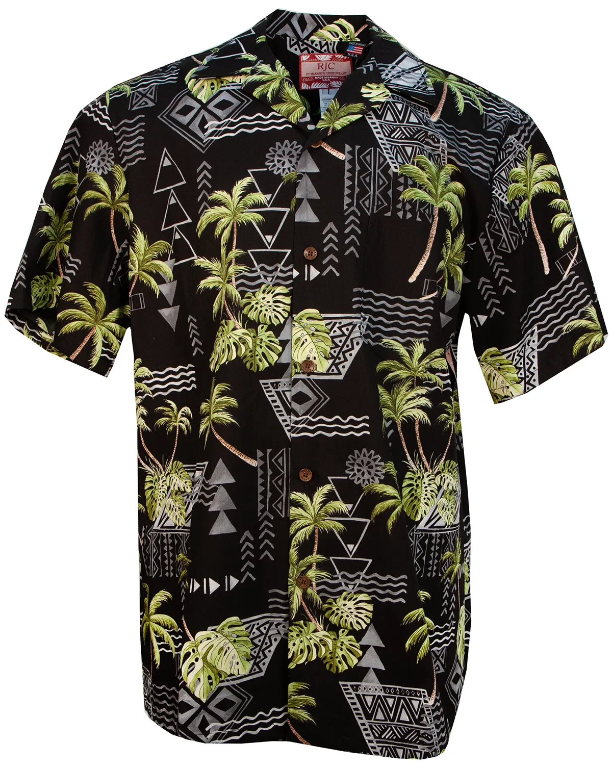 Palm Tree Paradise Mens Hawaiian Shirt in Black