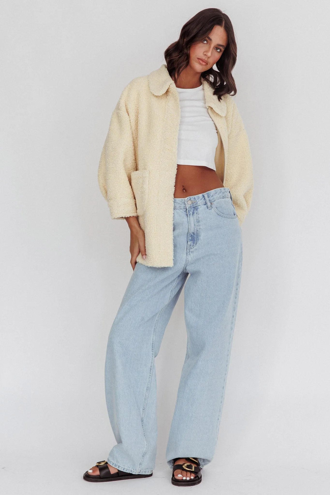 Peace & Serene Collared Sherpa Jacket Yellow