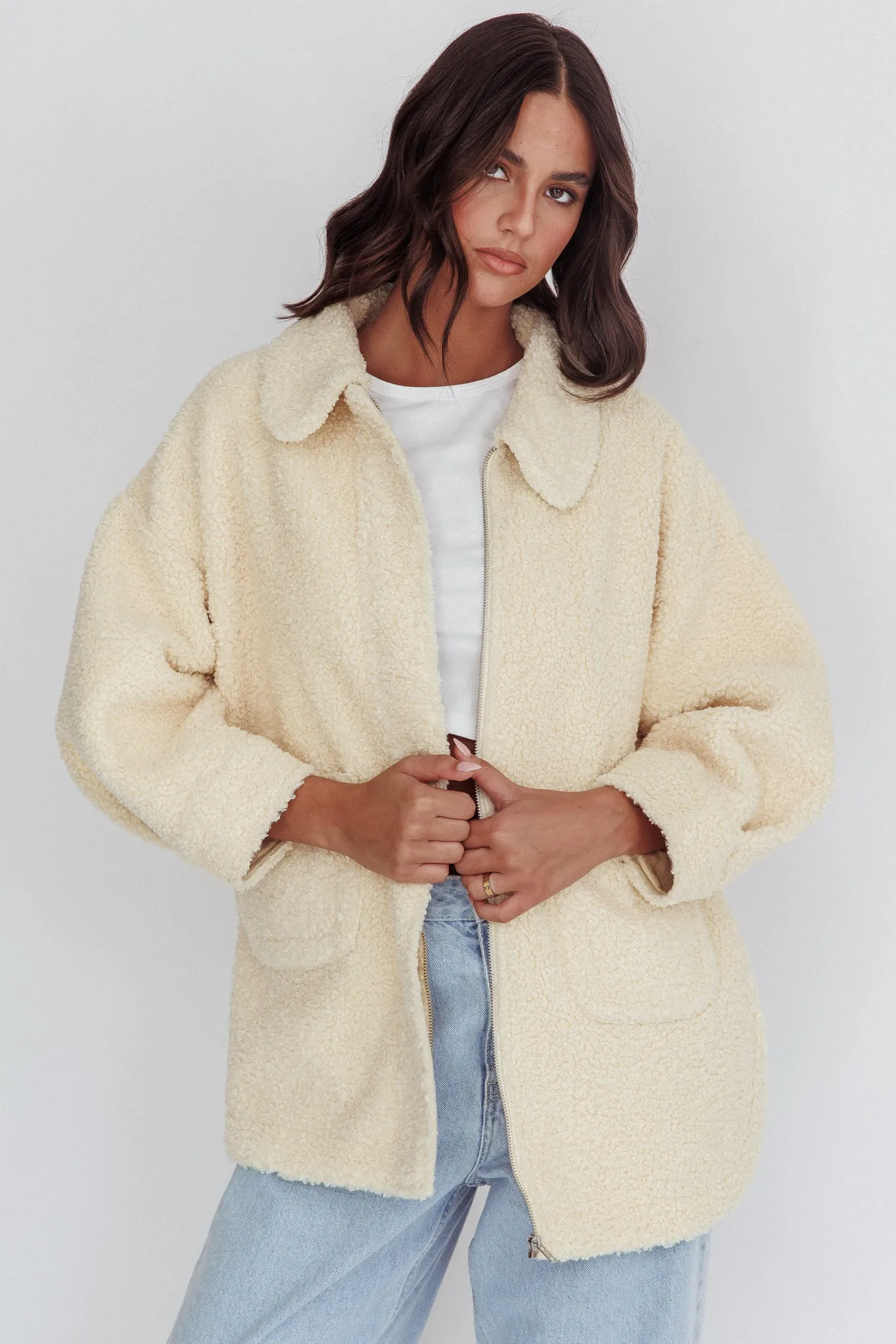 Peace & Serene Collared Sherpa Jacket Yellow