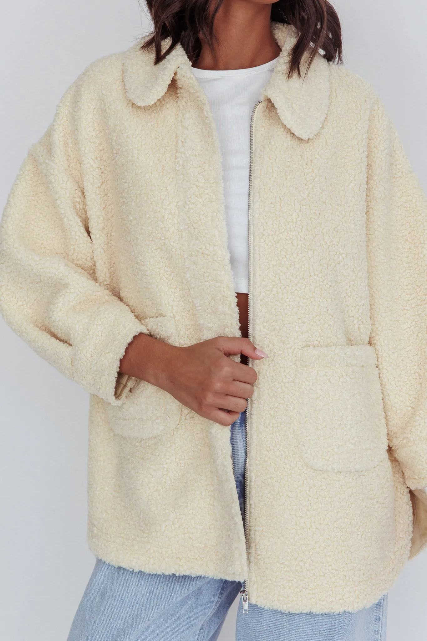 Peace & Serene Collared Sherpa Jacket Yellow