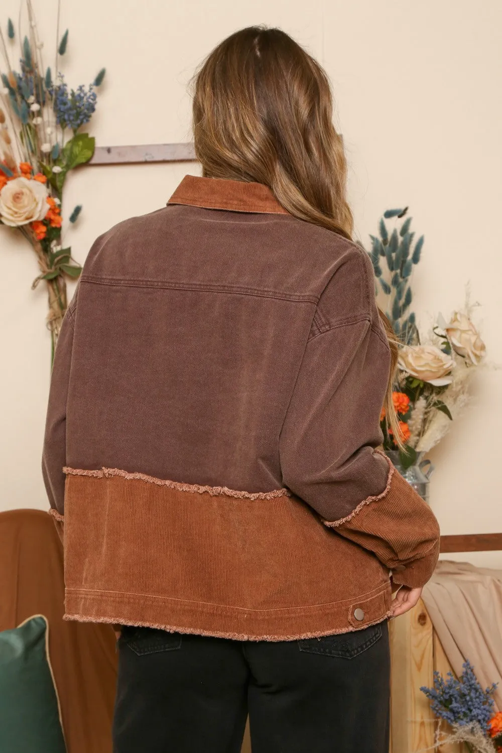 Peach Love Women's Rust Block Corduroy Jacket