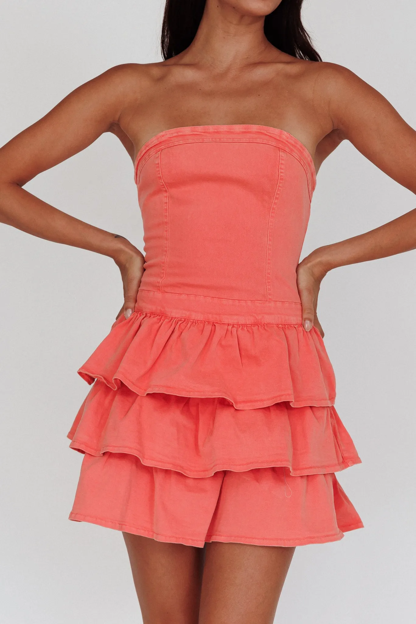 Philly Strapless Ruffle Mini Dress Sugar Coral