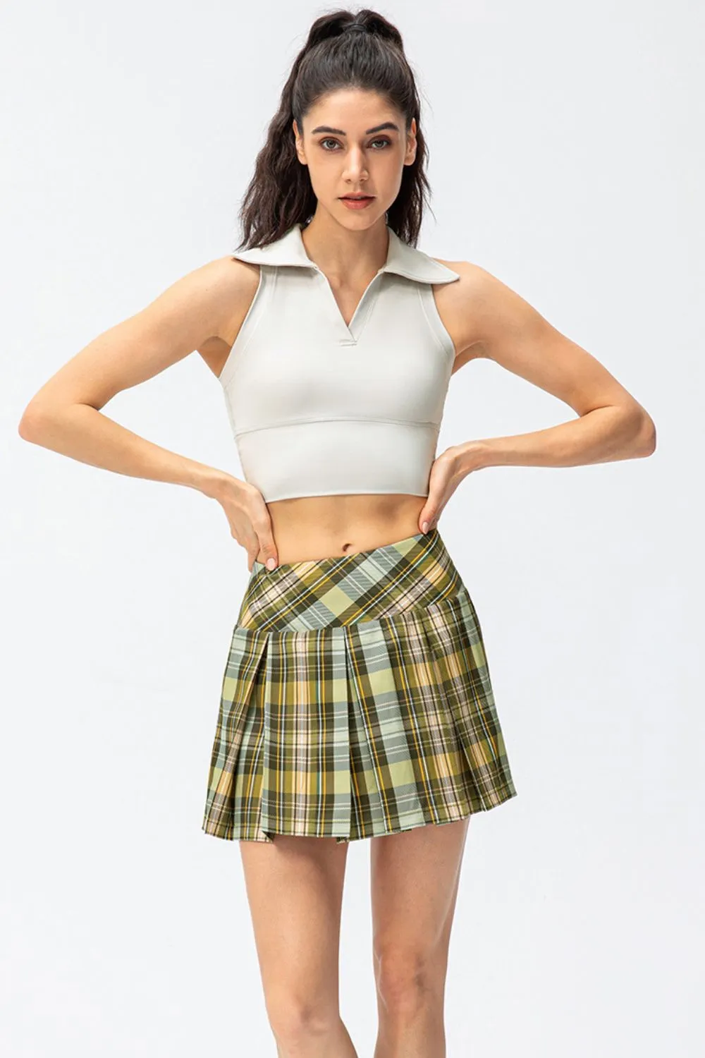 Plaid Pleated Athletic Skort with Pockets