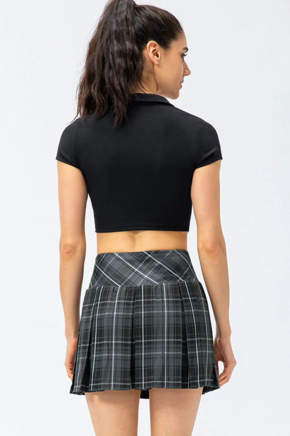 Plaid Pleated Athletic Skort with Pockets