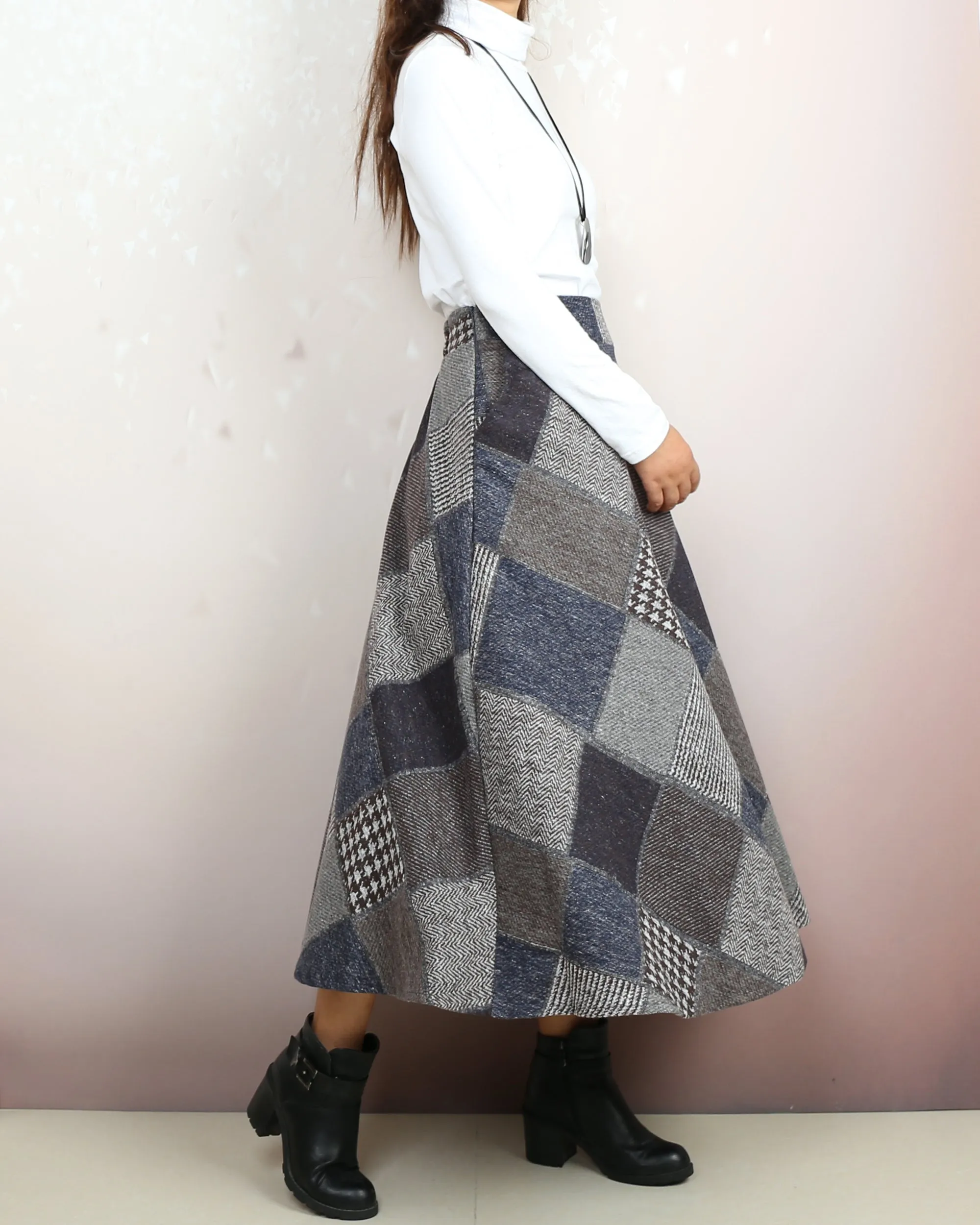 Plaid skirt, wool skirt, winter skirt women, flared skirt, boho skirt, elastic waist skirt, long skirt(Q2140)